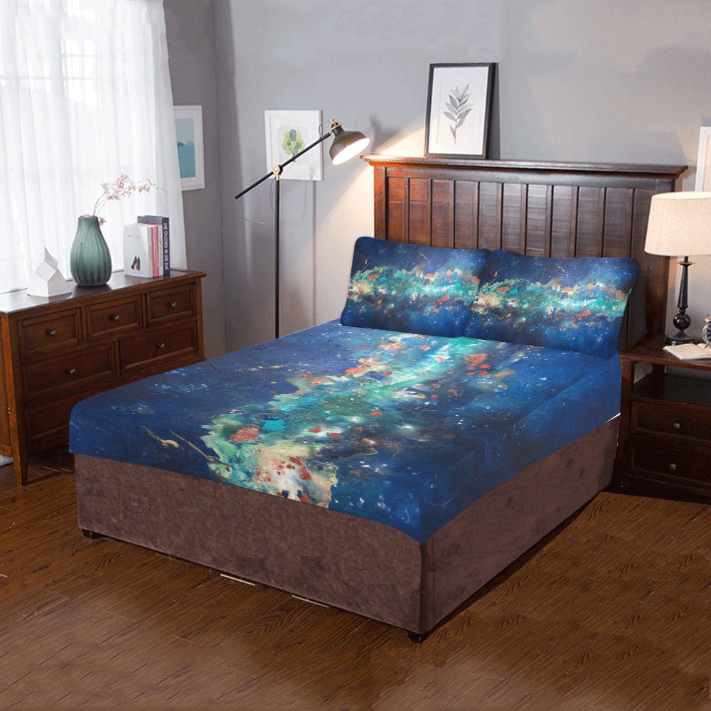 3-Piece Bedding Set (1 Duvet Cover 86"x70"; 2 Pillowcases 20"x30")(One Side) Secret Island