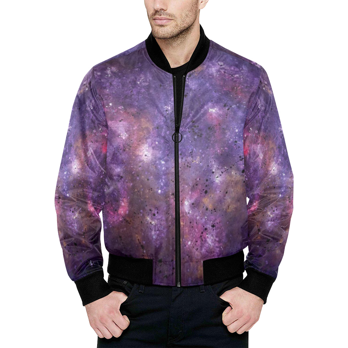 Galaxy Space Dark Purple Cosmos Print Men's Bomber Jacket